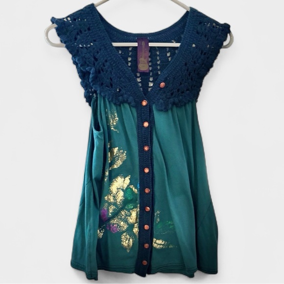 Free People Park Pixie Foil Sleeveless Blouse - Picture 1 of 4